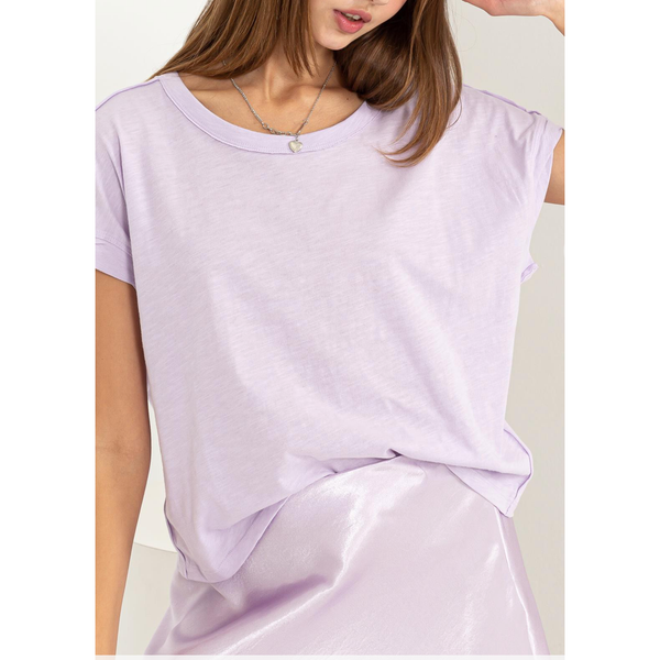 Lavender Raw Edge Detail Short Sleeve T-Shirt