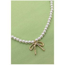 Pearl Chain Bow Charm Necklace