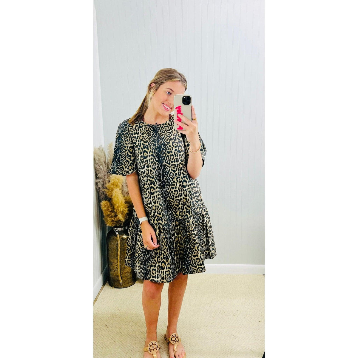white christmas dresses Leopard Print Denim Dress