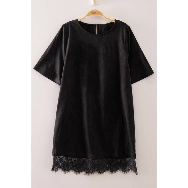 Faux Suede Lace Hem Mini Dress