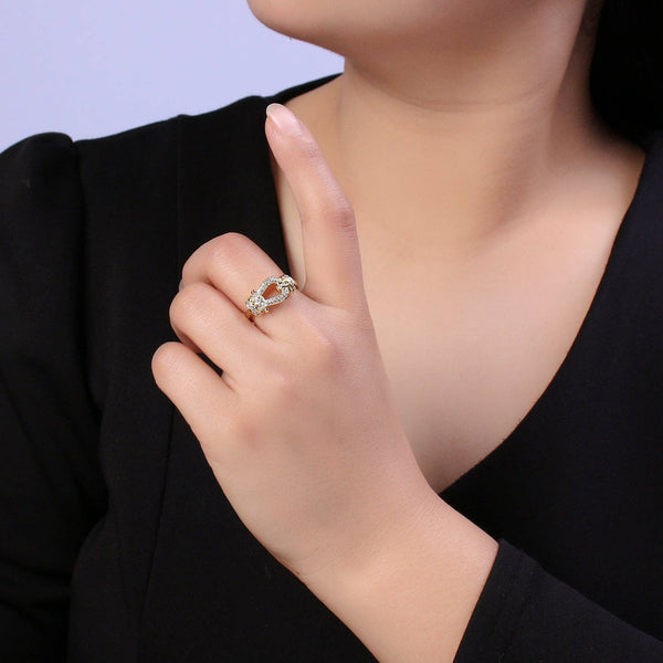 Aim Eternal - Buckle Ring in 14k Gold Filled Micro Pave Midi Ring / Diamond CZ Belt Buckle Ring for Women Open Adjustable Jewelry S-435