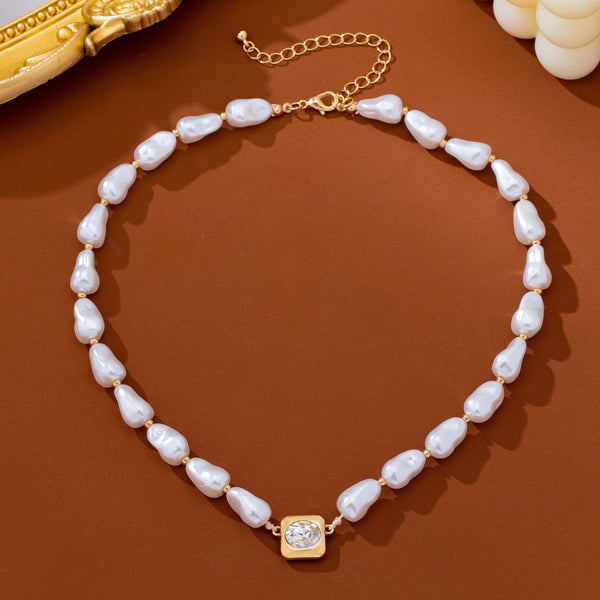 JOSSLYN by wall to wall - Faux Baroque Pearl & Bezel-Set Crystal Necklace | 80N93781