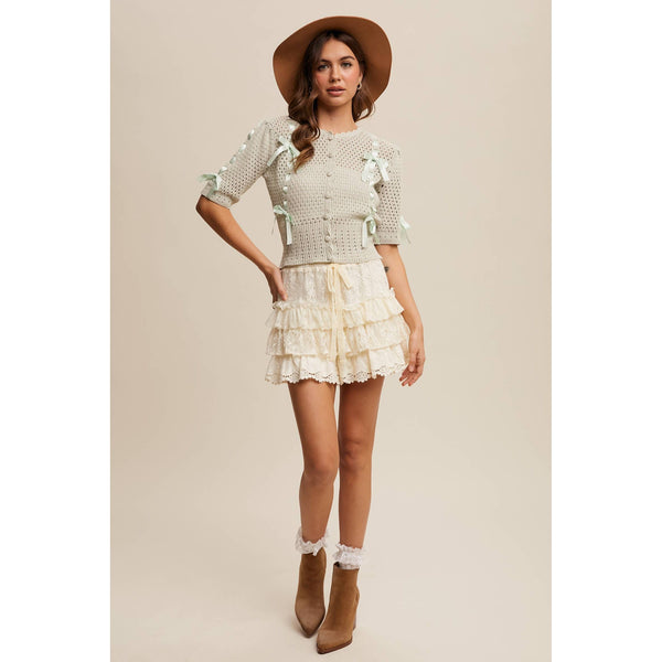 Lace Tiered Shorts with Ruffle Details