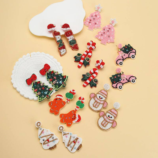 JOSSLYN by wall to wall - CHRISTMAS SEED BEADED STATEMENT DROP EARRINGS | 40E434