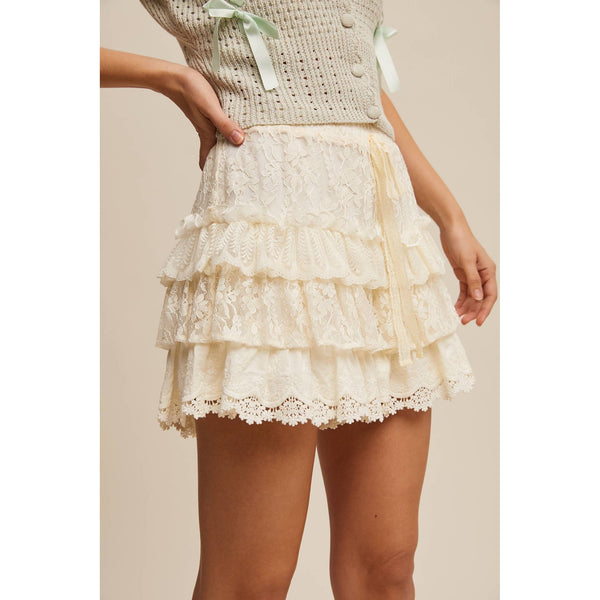 Lace Tiered Shorts with Ruffle Details