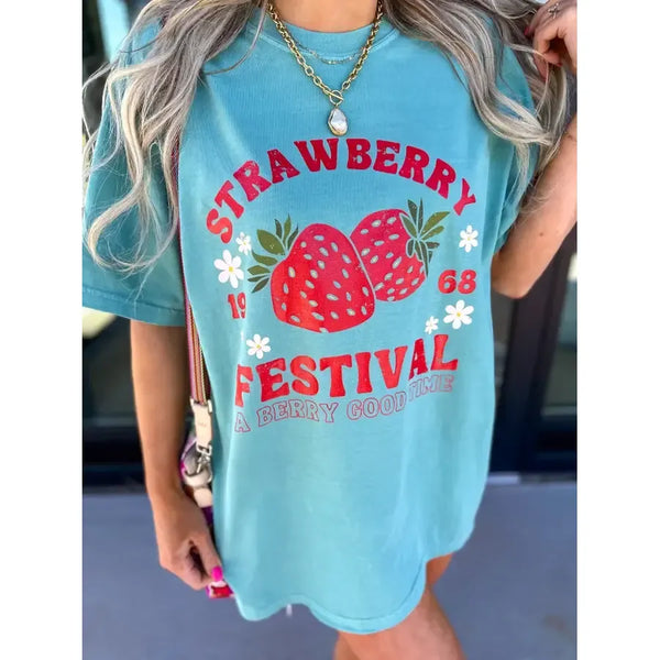Strawberry Festival Seafoam Graphic Tee