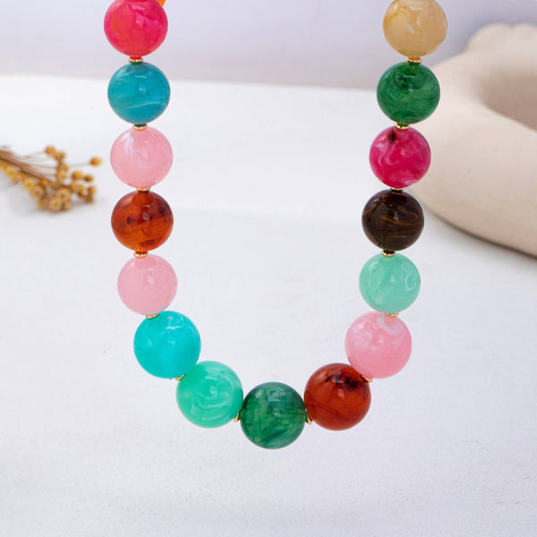 Vintage-Inspired Multi Marbled Resin Necklace