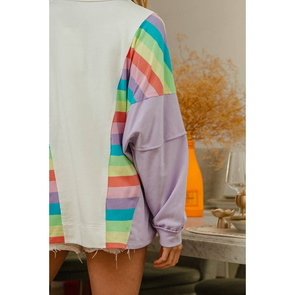 French Terry Stripe Knit Top
