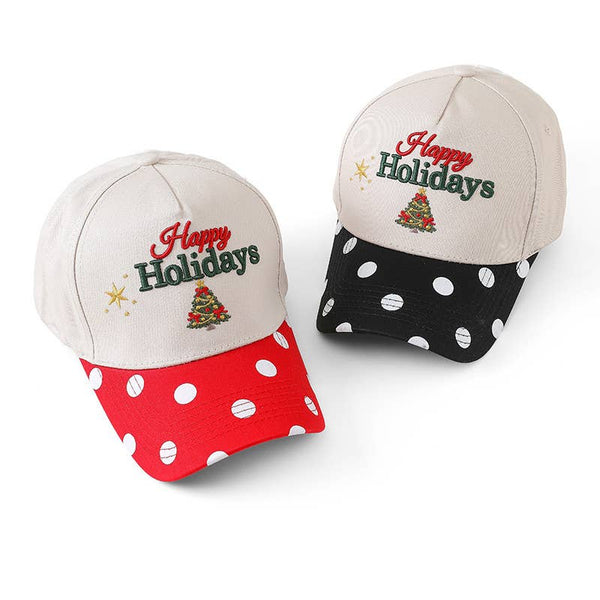 JOSSLYN by wall to wall - Happy Holidays Embroidered Polka Dot Baseball Cap | 40HW762