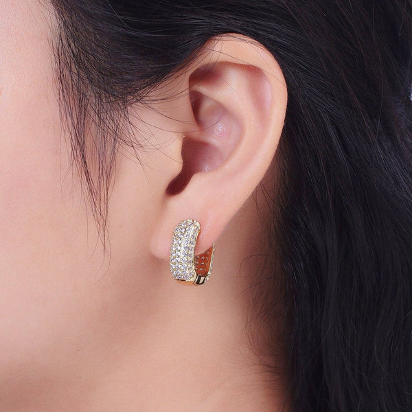 14K Gold Filled Double Sided Micro Paved CZ Wide Square Huggie Earrings | V018