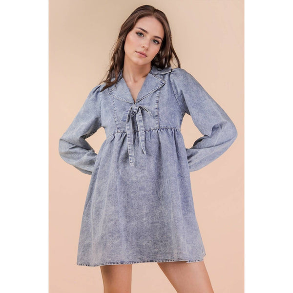 Washed Chambray Collared Mini Dress