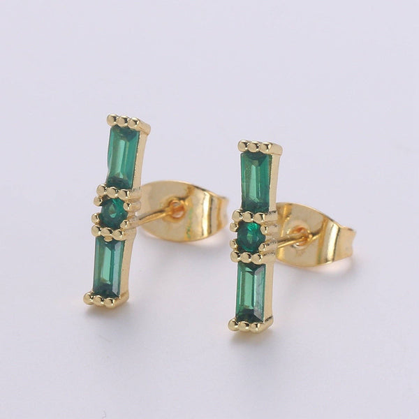 18K Gold Filled Emerald Stud Earrings