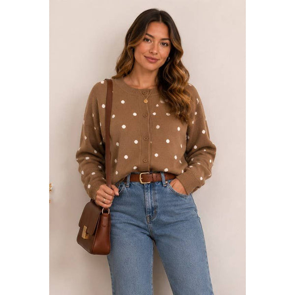 Fall Polka Dot Knit Cardigan