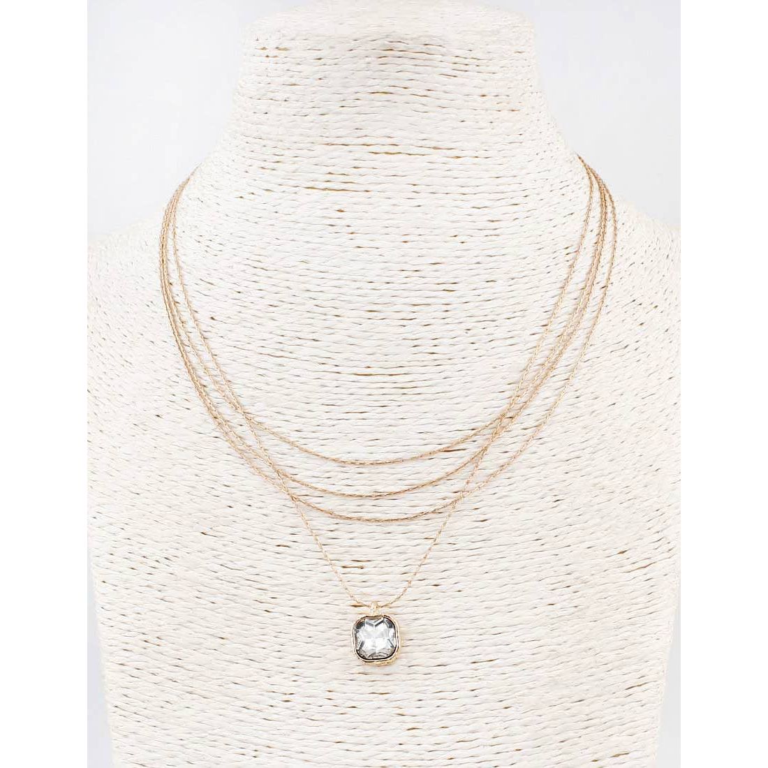 Thin Multi Chain with Clear Crystal  Necklace