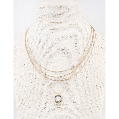 Thin Multi Chain with Clear Crystal  Necklace