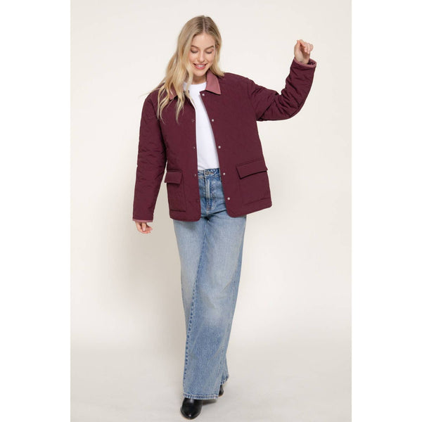 Long Sleeve Lapel Collar Quilted Puffer Jacket