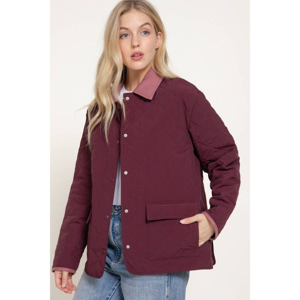 Long Sleeve Lapel Collar Quilted Puffer Jacket