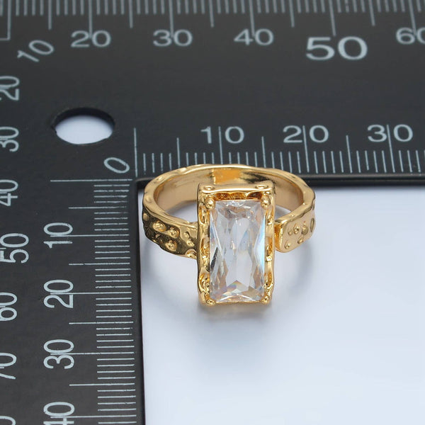 24K Gold Filled Clear CZ Hammered Baguette Band Ring