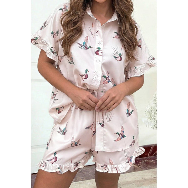 1 the Woman - Mallard Print Ruffle 2 Pcs Sleepwear Set