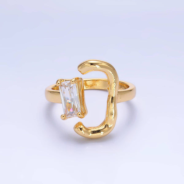 Dainty Gold Hammered Ring with Emerald Cut Stone