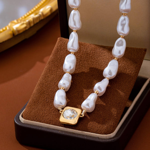 JOSSLYN by wall to wall - Faux Baroque Pearl & Bezel-Set Crystal Necklace | 80N93781