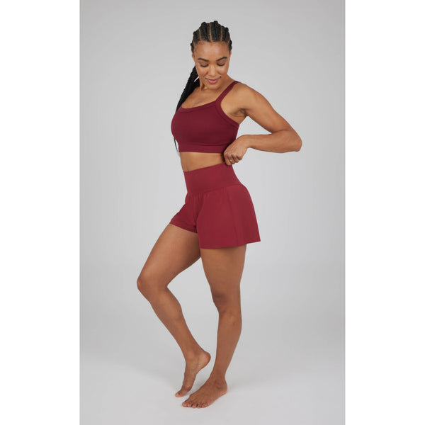 Women's Rib Strappy Back Bra with Cups and Short