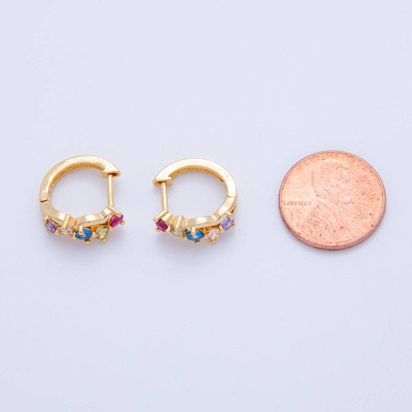 18K Gold Filled Multicolor  Cluster Huggie Earrings | AI350