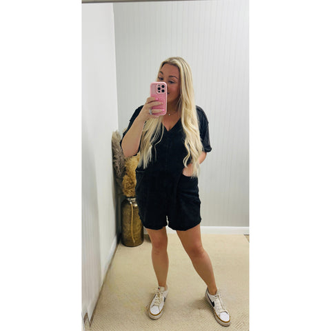 Mineral Washed Oversized Casual Knit Romper