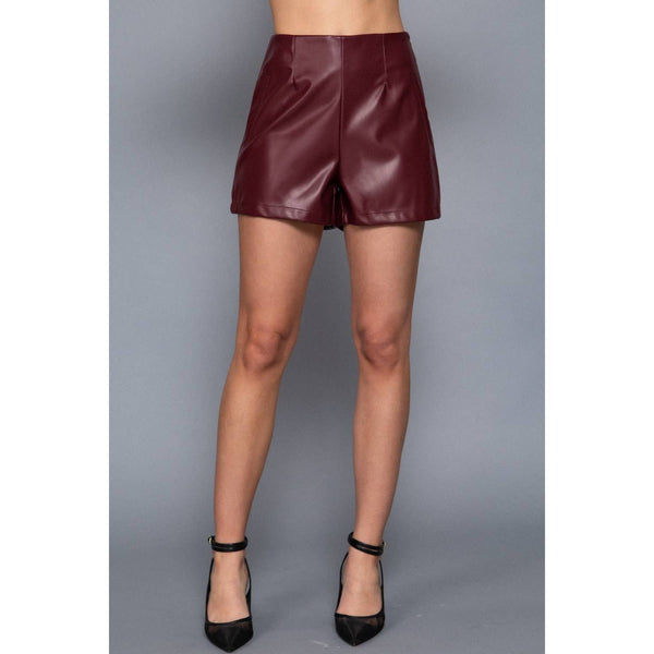 High Waist Pintuck Detail Faux Leather Shorts