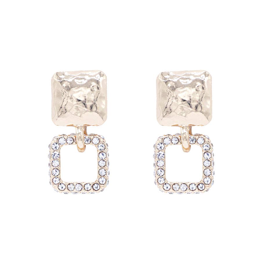Gold Square with Rhinestone Square Earring