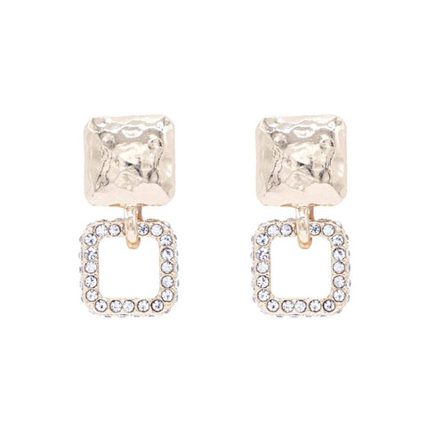 Gold Square with Rhinestone Square Earring