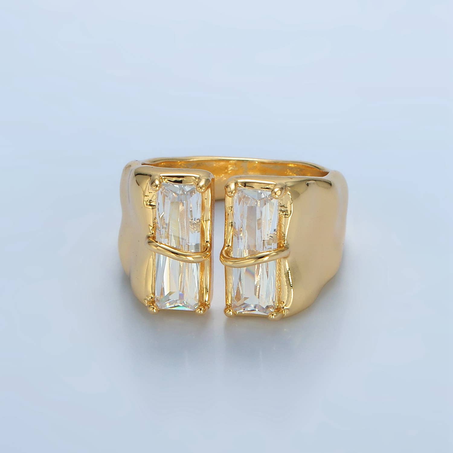 24K Gold Filled Double Baguette CZ Signet Wrap Ring