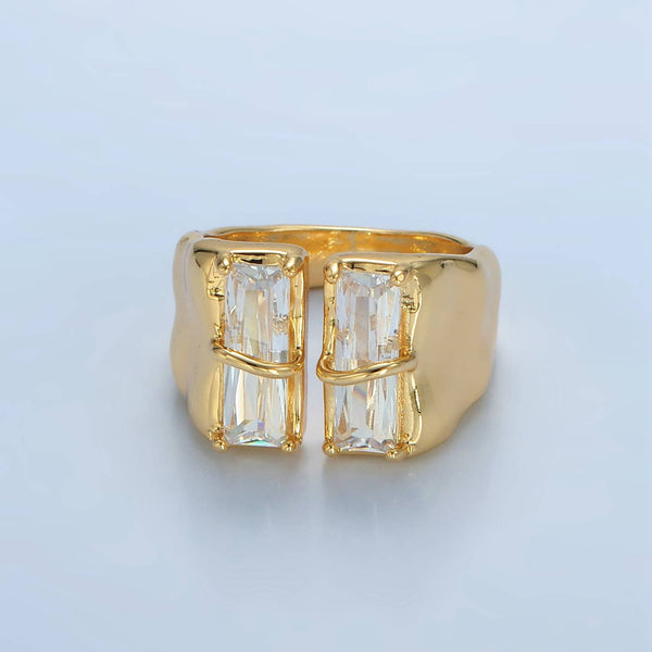 24K Gold Filled Double Baguette CZ Signet Wrap Ring