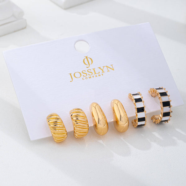 JOSSLYN by wall to wall - Checker Textured Huggie Hoop Trio Earrings | 80E62201