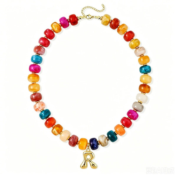 JOSSLYN by wall to wall - Multi Chunky Beaded Initial Charm Necklace Set | 40NK9655