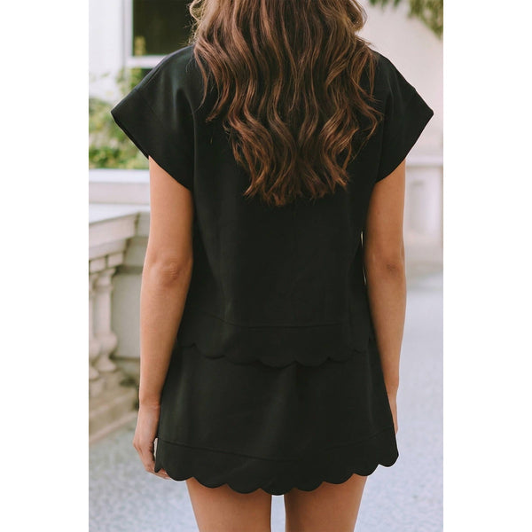 Little Daisy Closet - LDC Scalloped Henley Top Drawstring Mini Skirt 2pcs Outfit