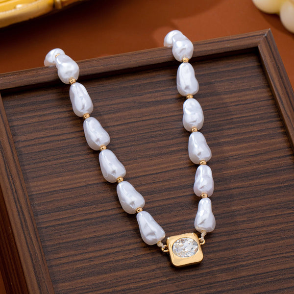 JOSSLYN by wall to wall - Faux Baroque Pearl & Bezel-Set Crystal Necklace | 80N93781