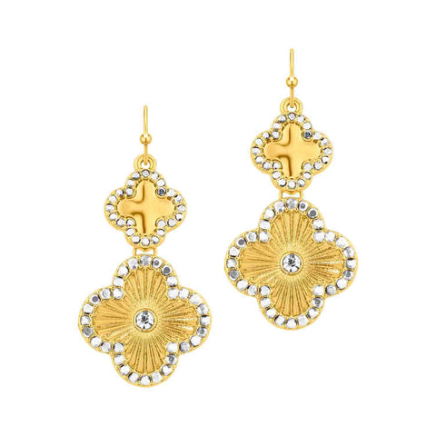 Gold Double Clover with Rhinestone Drop Earring