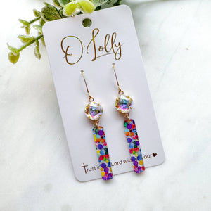 AB Stone w/Multicolored Acrylic Bar Earrings