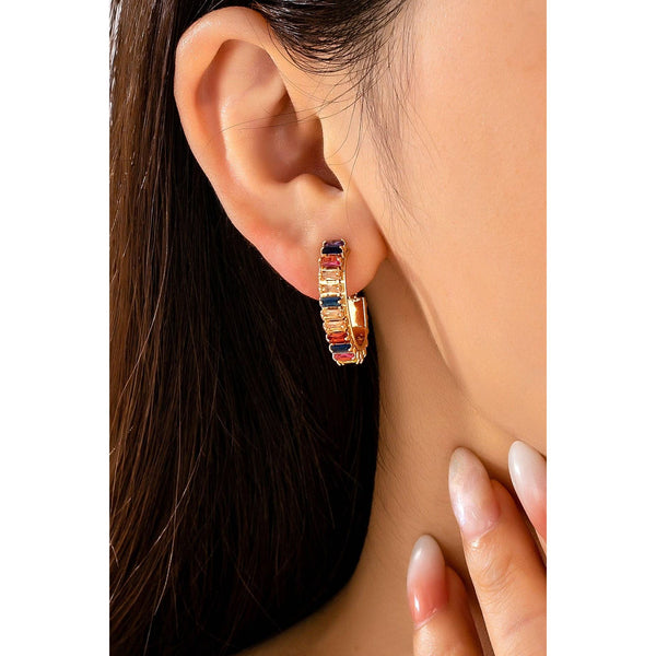 JOSSLYN by wall to wall - Multicolor Baguette Crystal Hoop Earrings | 80E62401