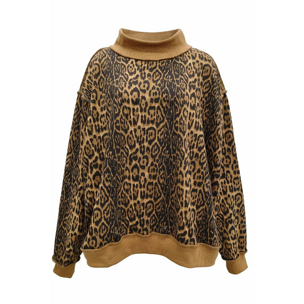 Cheetah-Patterned Mock-Neck Sweatshirt
