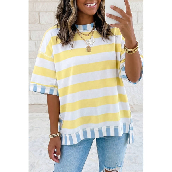 1 the Woman - Exposed Seam Contrast Patchwork Oversized Top
