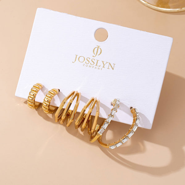 JOSSLYN by wall to wall - Baguette Stone Hoop, Geo Hoop Trio Earrings | 80E61782