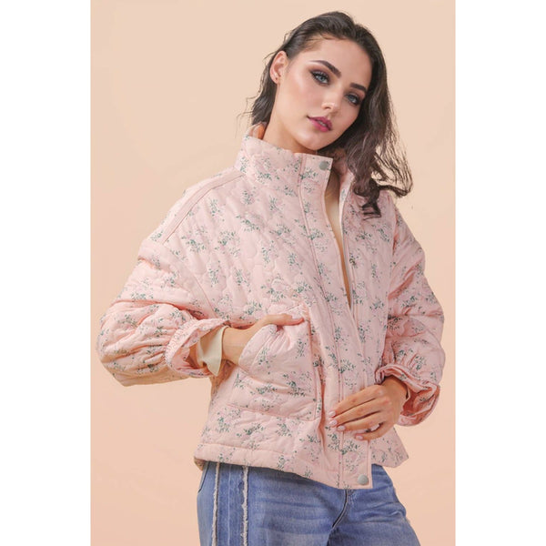 Floral Print Quilted Oversized Casual Jacket