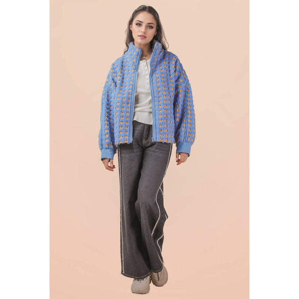 Oversized Checker Fleece Jacket