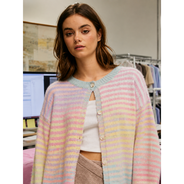 Rainbow Multi Striped Button-Down Cardigan