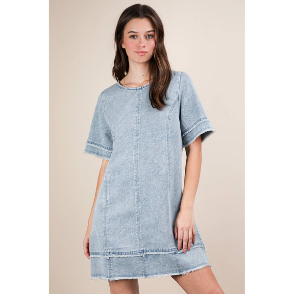 Washed Denim Shift Mini Dress by VERY J