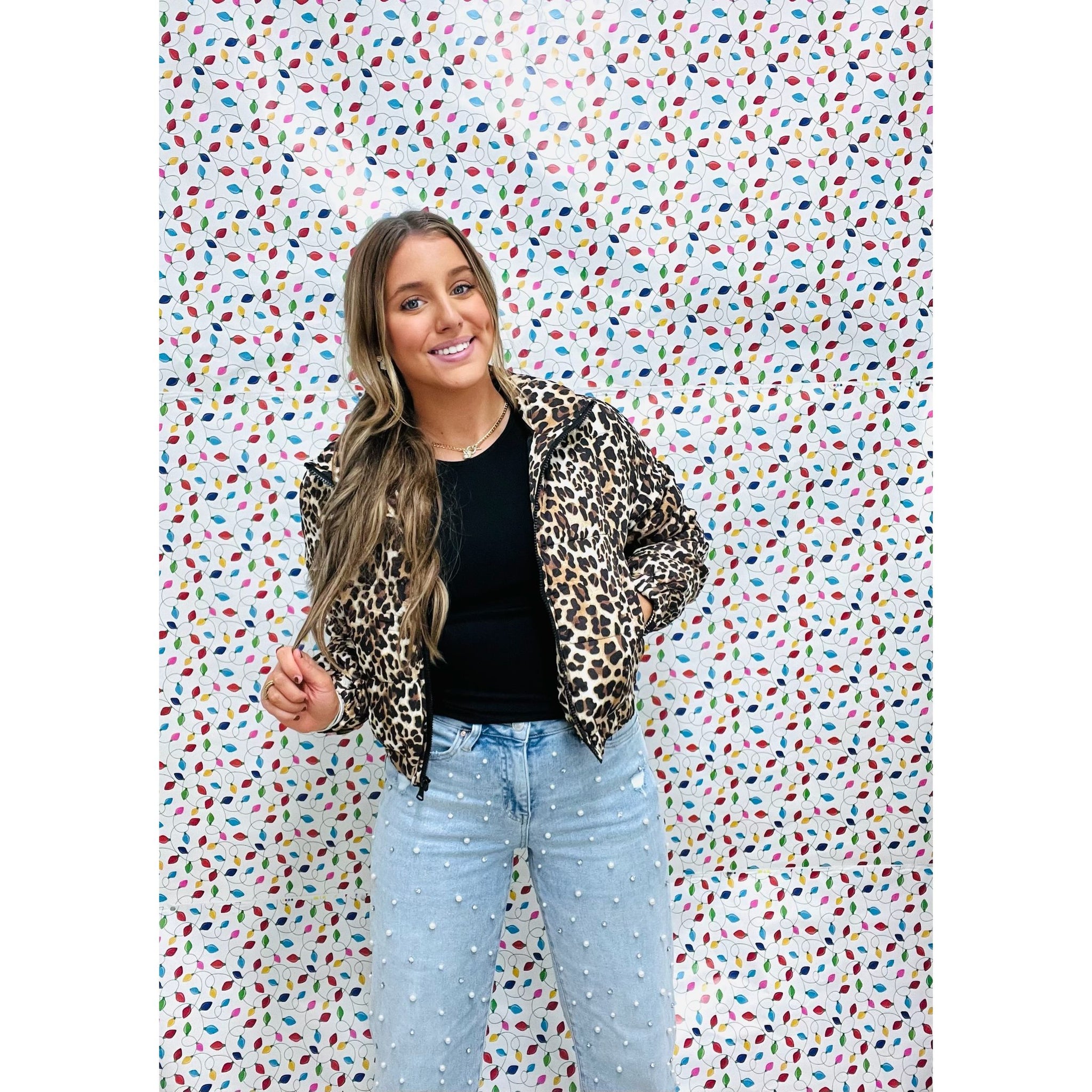 Leopard Print Bomber Puffer Jacket