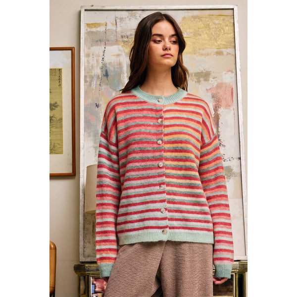 Rainbow Multi Striped Button-Down Cardigan