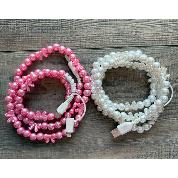 Bows Beaded Phone Charger with Lightning & USB-C Cable